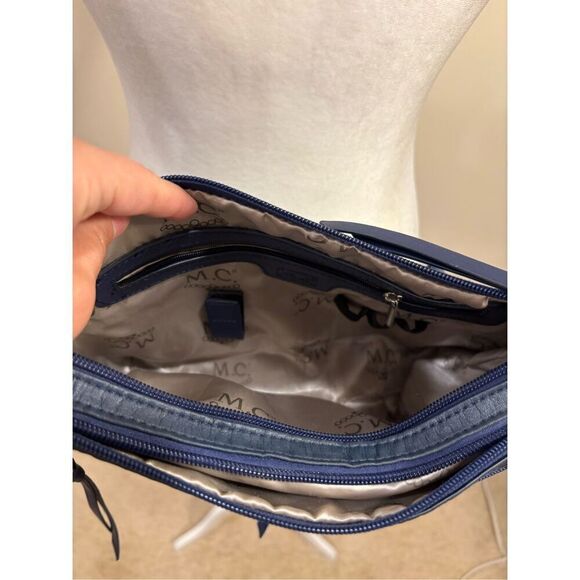 MC Women's Faux Leather Croc Embossed Shoulder Crossbody Bag Navy Blue - Picture 2 of 6